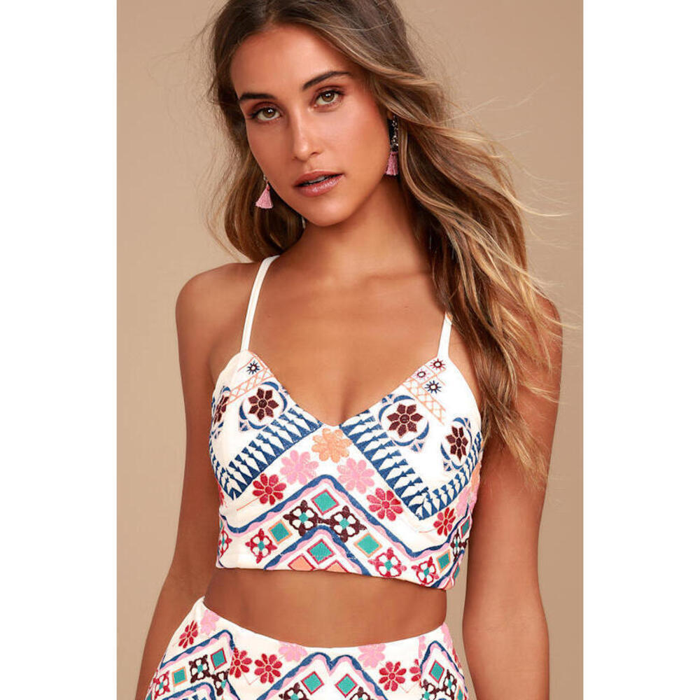 Lulus Rhythm Is Gonna Get You Embroidered White Top - Size S